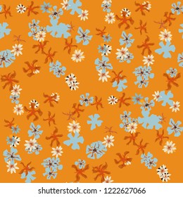Small Floral Seamless Pattern with Delicate Wild Flowers. Girlie Rapport for Print, Linen, Chintz in Trendy Liberty Style. Colorful Seamless Pattern with Tiny Flowers. Vector Background