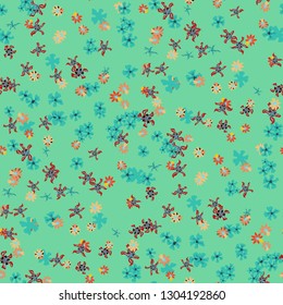 Small Floral Seamless Pattern with Delicate Wild Flowers. Girlie Rapport for Linen, Textile, Fabric in Trendy Country Style. Colorful Seamless Pattern with Tiny Flowers. Vector Background