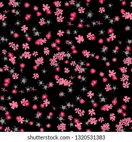Small Floral Seamless Pattern with Delicate Wild Flowers. Feminine Rapport for Cloth, Dress, Underwear in Trendy Country Style. Colorful Seamless Pattern with Tiny Flowers. Vector Background