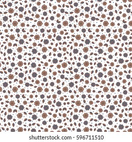 Small floral seamless pattern. Delicate little flowers in blue, beige and brown colors on a white background. Vector graphic print.