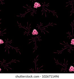 Small Floral Seamless Pattern with Gentle Daisy Flowers. Feminine Rapport for Textile, Fabric, Wallpaper in Trendy Country Style. Colorful Seamless Pattern with Tiny Flowers. Vector Background.