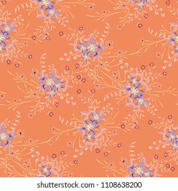 Small Floral Seamless Pattern with Gentle Wildflowers. Girlie Natural Background in Liberty Style with Small Blossoms of Daisy Flowers. Vector Ditsy Pattern for Wallpaper, Linen. Floral Texture