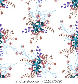 Small Floral Seamless Pattern with Gentle Wildflowers. Girlie Natural Background in Country Style with Small Blossoms of Daisy Flowers. Vector Ditsy Pattern for Paper, Textile. Floral Texture
