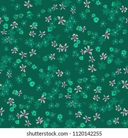 Small Floral Seamless Pattern with Gentle Wild Flowers. Girlie Rapport for Wallpaper, Linen, Chintz in Trendy Country Style. Colorful Seamless Pattern with Tiny Flowers. Vector Background