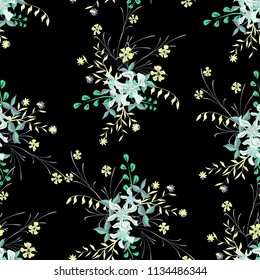 Small Floral Seamless Pattern with Gentle Wildflowers. Girlie Natural Background in Liberty Style with Small Blossoms of Daisy Flowers. Vector Ditsy Pattern for Fabric, Print. Floral Texture