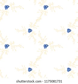 Small Floral Seamless Pattern with Gentle Daisy Flowers. Feminine Rapport for Textile, Fabric, Wallpaper in Trendy Country Style. Colorful Seamless Pattern with Tiny Flowers. Vector Background.