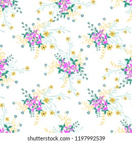 Small Floral Seamless Pattern with Gentle Wildflowers. Girlie Natural Background in Rustic Style with Small Blossoms of Daisy Flowers. Vector Ditsy Pattern for Fabric, Print. Floral Texture