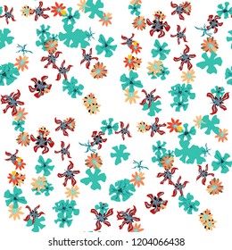 Small Floral Seamless Pattern with Gentle Wild Flowers. Girlie Rapport for Cloth, Cotton, Underwear in Trendy Country Style. Colorful Seamless Pattern with Tiny Flowers. Vector Background