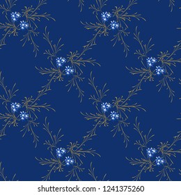 Small Floral Seamless Pattern with Gentle Daisy Flowers. Feminine Rapport for Linen, Textile, Fabric in Trendy Country Style. Colorful Seamless Pattern with Tiny Flowers. Vector Background.