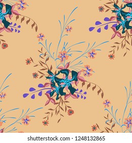Small Floral Seamless Pattern with Gentle Wildflowers. Girlie Natural Background in Rustic Style with Small Blossoms of Daisy Flowers. Vector Ditsy Pattern for Wallpaper, Linen. Floral Texture