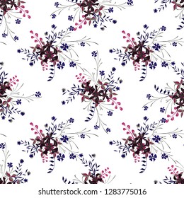 Small Floral Seamless Pattern with Gentle Wildflowers. Girlie Natural Background in Country Style with Small Blossoms of Daisy Flowers. Vector Ditsy Pattern for Paper, Textile. Floral Texture