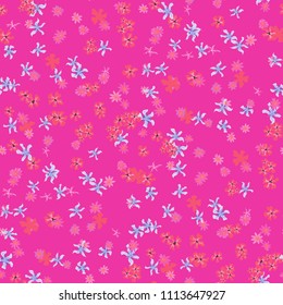 Small Floral Seamless Pattern with Lovely Wild Flowers. Girlie Rapport for Print, Linen, Chintz in Trendy Country Style. Colorful Seamless Pattern with Tiny Flowers. Vector Background