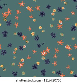 Small Floral Seamless Pattern with Lovely Wild Flowers. Feminine Rapport for Cloth, Dress, Underwear in Trendy Liberty Style. Colorful Seamless Pattern with Tiny Flowers. Vector Background