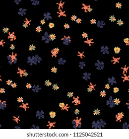 Small Floral Seamless Pattern with Lovely Wild Flowers. Girlie Rapport for Wallpaper, Dress, Chintz in Trendy Country Style. Colorful Seamless Pattern with Tiny Flowers. Vector Background