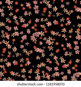 Small Floral Seamless Pattern with Lovely Wild Flowers. Feminine Rapport for Linen, Textile, Fabric in Trendy Country Style. Colorful Seamless Pattern with Tiny Flowers. Vector Background