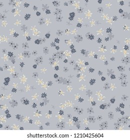 Small Floral Seamless Pattern with Lovely Wild Flowers. Girlie Rapport for Print, Textile, Fabric in Trendy Country Style. Colorful Seamless Pattern with Tiny Flowers. Vector Background