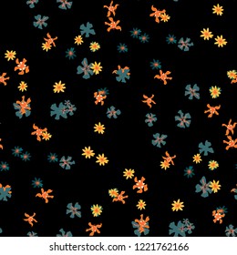 Small Floral Seamless Pattern with Lovely Wild Flowers. Feminine Rapport for Cloth, Dress, Underwear in Trendy Country Style. Colorful Seamless Pattern with Tiny Flowers. Vector Background