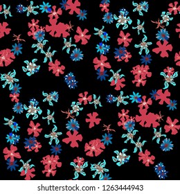 Small Floral Seamless Pattern with Lovely Wild Flowers. Girlie Rapport for Cloth, Dress, Underwear in Trendy Country Style. Colorful Seamless Pattern with Tiny Flowers. Vector Background