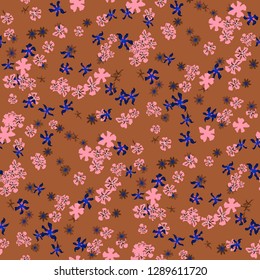 Small Floral Seamless Pattern with Lovely Wild Flowers. Girlie Rapport for Wallpaper, Linen, Chintz in Trendy Country Style. Colorful Seamless Pattern with Tiny Flowers. Vector Background