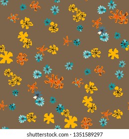 Small Floral Seamless Pattern with Lovely Wild Flowers. Feminine Rapport for Wallpaper, Linen, Chintz in Trendy Liberty Style. Colorful Seamless Pattern with Tiny Flowers. Vector Background