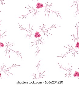 Small Floral Seamless Pattern with Pretty Daisy Flowers. Feminine Rapport for Linen, Fabric, Wallpaper in Trendy Rustic Style. Colorful Seamless Pattern with Tiny Flowers. Vector Background.