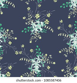 Small Floral Seamless Pattern with Pretty Wildflowers. Girlie Natural Background in Country Style with Small Blossoms of Daisy Flowers. Vector Ditsy Pattern for Paper, Linen, Chintz. Floral Texture