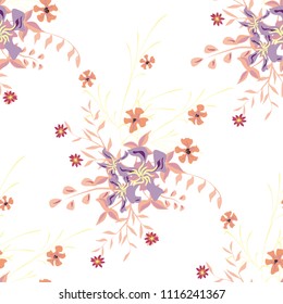 Small Floral Seamless Pattern with Pretty Wildflowers. Girlie Natural Background in Country Style with Small Blossoms of Daisy Flowers. Vector Ditsy Pattern for Fabric, Textile. Floral Texture