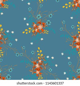 Small Floral Seamless Pattern with Pretty Wildflowers. Girlie Natural Background in Country Style with Small Blossoms of Daisy Flowers. Vector Ditsy Pattern for Wallpaper, Linen. Floral Texture