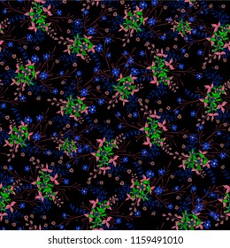 Small Floral Seamless Pattern with Pretty Wildflowers. Girlie Natural Background in Rustic Style with Small Blossoms of Daisy Flowers. Vector Ditsy Pattern for Paper, Linen, Chintz. Floral Texture