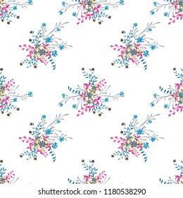 Small Floral Seamless Pattern with Pretty Wildflowers. Girlie Natural Background in Country Style with Small Blossoms of Daisy Flowers. Vector Ditsy Pattern for Paper, Linen, Chintz. Floral Texture