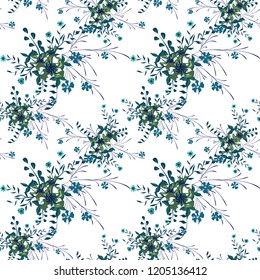 Small Floral Seamless Pattern with Pretty Wildflowers. Girlie Natural Background in Country Style with Small Blossoms of Daisy Flowers. Vector Ditsy Pattern for Fabric, Print. Floral Texture