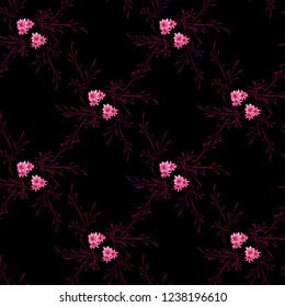 Small Floral Seamless Pattern with Pretty Daisy Flowers. Feminine Rapport for Linen, Textile, Fabric in Trendy Country Style. Colorful Seamless Pattern with Tiny Flowers. Vector Background.