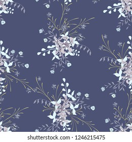 Small Floral Seamless Pattern with Pretty Wildflowers. Girlie Natural Background in Liberty Style with Small Blossoms of Daisy Flowers. Vector Ditsy Pattern for Textile, Chintz. Floral Texture