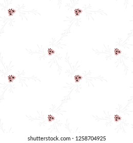 Small Floral Seamless Pattern with Pretty Daisy Flowers. Feminine Rapport for Textile, Fabric, Wallpaper in Trendy Rustic Style. Colorful Seamless Pattern with Tiny Flowers. Vector Background.