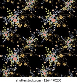 Small Floral Seamless Pattern with Pretty Wildflowers. Girlie Natural Background in Rustic Style with Small Blossoms of Daisy Flowers. Vector Ditsy Pattern for Wallpaper, Linen. Floral Texture