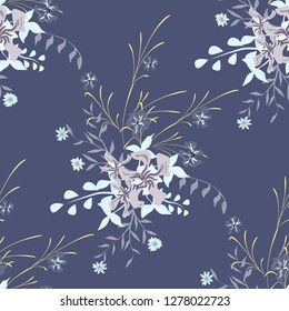 Small Floral Seamless Pattern with Pretty Wildflowers. Girlie Natural Background in Rustic Style with Small Blossoms of Daisy Flowers. Vector Ditsy Pattern for Fabric, Print. Floral Texture