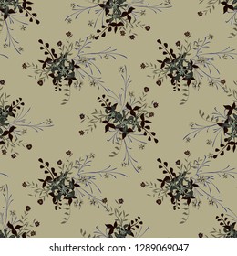 Small Floral Seamless Pattern with Pretty Wildflowers. Girlie Natural Background in Country Style with Small Blossoms of Daisy Flowers. Vector Ditsy Pattern for Textile, Chintz. Floral Texture