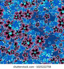 Small Floral Seamless Pattern. Simple Flowers for Rapport, Textile, Wallpaper, Fabric or Print. Feminine Texture in Rustic Style. Trendy Seamless Ornament in Vector. Bright Colors
