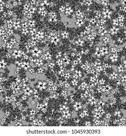 Small Floral Seamless Pattern. Simple Flowers for Rapport, Textile, Wallpaper, Fabric or Print. Feminine Texture in Rustic Style. Trendy Seamless Ornament in Vector. Grayscale