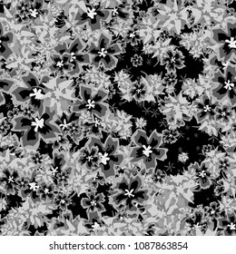 Small Floral Seamless Pattern. Simple Flowers for Rapport, Textile, Wallpaper, Fabric or Print. Feminine Texture in Rustic Style. Trendy Seamless Ornament in Vector. Grayscale