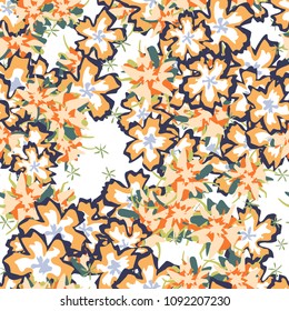 Small Floral Seamless Pattern. Simple Flowers for Rapport, Textile, Wallpaper, Fabric or Print. Feminine Texture in Rustic Style. Trendy Seamless Ornament in Vector. Bright Colors