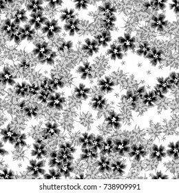 Small Floral Seamless Pattern. Simple Flowers for Rapport, Textile, Wallpaper, Fabric or Print. Feminine Texture in Rustic Style. Trendy Seamless Ornament in Vector. Grayscale
