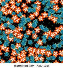 Small Floral Seamless Pattern. Simple Flowers for Rapport, Textile, Wallpaper, Fabric or Print. Feminine Texture in Rustic Style. Trendy Seamless Ornament in Vector. Bright Colors