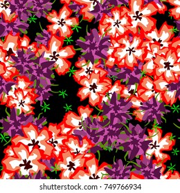 Small Floral Seamless Pattern. Simple Flowers for Rapport, Textile, Wallpaper, Fabric or Print. Feminine Texture in Rustic Style. Trendy Seamless Ornament in Vector. Bright Colors