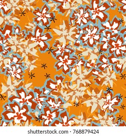 Small Floral Seamless Pattern. Simple Flowers for Rapport, Textile, Wallpaper, Fabric or Print. Feminine Texture in Rustic Style. Trendy Seamless Ornament in Vector. Bright Colors