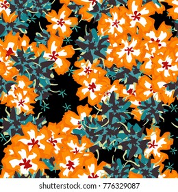 Small Floral Seamless Pattern. Simple Flowers for Rapport, Textile, Wallpaper, Fabric or Print. Feminine Texture in Rustic Style. Trendy Seamless Ornament in Vector. Bright Colors