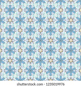 Small floral seamless pattern. Vector graphic print. Delicate little flowers in beige, brown and blue colors.