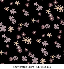 Small Floral Seamless Texture with Cute Wild Flowers. Feminine Rapport for Cloth, Dress, Underwear in Trendy Country Style. Colorful Seamless Pattern with Tiny Flowers. Vector Background