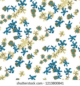Small Floral Seamless Texture with Cute Wild Flowers. Feminine Rapport for Cloth, Cotton, Underwear in Trendy Liberty Style. Colorful Seamless Pattern with Tiny Flowers. Vector Background