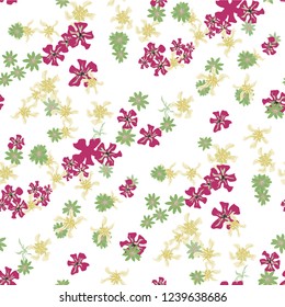 Small Floral Seamless Texture with Cute Wild Flowers. Girlie Rapport for Linen, Textile, Fabric in Trendy Country Style. Colorful Seamless Pattern with Tiny Flowers. Vector Background